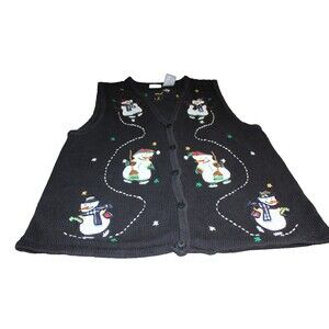 Bobbie Brooks VTG Knit Sweater Vest Ladies XL/ 16/18  Blue Christmas Snowman